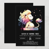 おもしろいパステルライオン誕生日 招待状 (正面/裏面)