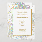 おもしろいパステルレインボーホワイトホログラフィックスポット誕生日 招待状 (正面/裏面)