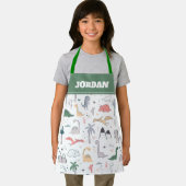 おもしろいパステル恐竜のシーンパターン エプロン (インサイチュ)