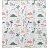 おもしろいパステル恐竜のシーンパターン シャワーカーテン (正面)