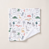 おもしろいパステル恐竜のシーンパターン バスタオルセット (ウォッシュタオル)