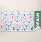 おもしろいパステル恐竜のシーンパターン ビーチタオル (正面)