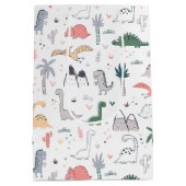 おもしろいパステル恐竜のシーンパターン ミディアムペーパーバッグ (裏面)