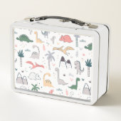 おもしろいパステル恐竜のシーンパターン メタルランチボックス (裏面)