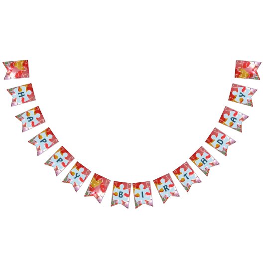 おもしろいパズルバルーンハッピーバースデー バンティングフラッグ (全)