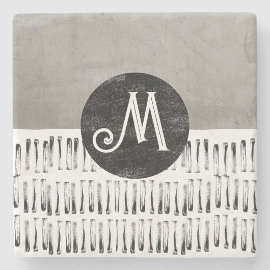 おもしろいパターン（の模様が）あるモノグラム白芸術的 ストーンコースター (正面)