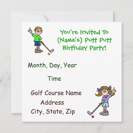 おもしろいパットゴルフバースデーパーティ招待状 招待状 (正面)