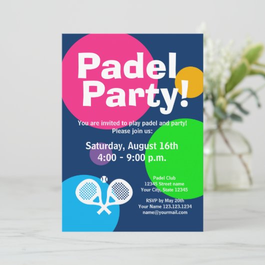 おもしろいパデルテニススポーツパーティの招待状テンプレート 招待状 (スタンド正面)