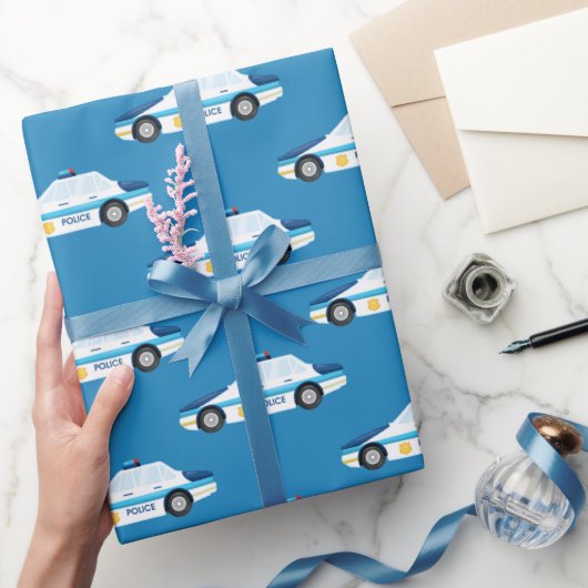 おもしろいパトカーのタイル模様パーティーラップ ラッピングペーパー (ギフト)