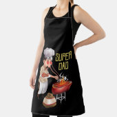 おもしろいパパすごいクックアウトイラストレーションブラック エプロン (インサイチュ)