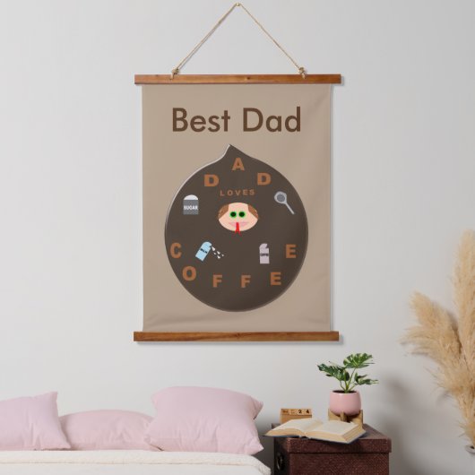 おもしろいパパモンスターラブコーヒーカスタム 吊り下げ型タペストリー (寝室)