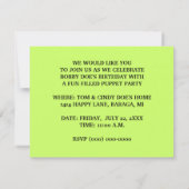 おもしろいパペットパーティーテーマ誕生日招待状招待状 招待状 (裏面)