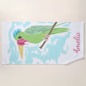 おもしろいパロットアイスクリームスケッチビーチ ビーチタオル (正面)