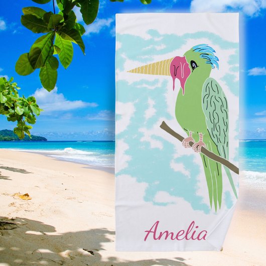 おもしろいパロットアイスクリームスケッチビーチ ビーチタオル