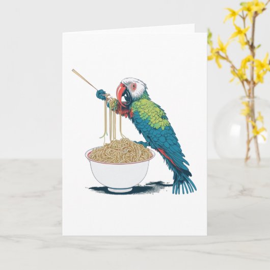 おもしろいパロッ食べ物トのラーメンうどん カード (黄色い花)