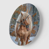 おもしろいパロ絵を描ミノ牧場の馬の動物の恋人の写真 ラージ壁時計 (傾斜)