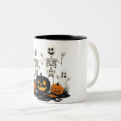 おもしろいパンプキンスハロウィーンスケルトンマグ | 不気味 ツートーンマグカップ (正面右)