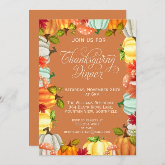おもしろいパンプキンズサンクスギビングディナー招待状 招待状 (正面/裏面)