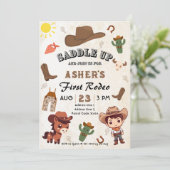 おもしろいパーソナライズされたかわいいカウボーイキッズ誕生日 招待状 (スタンド正面)