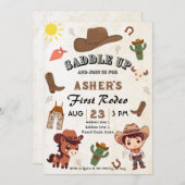 おもしろいパーソナライズされたかわいいカウボーイキッズ誕生日 招待状 (正面/裏面)