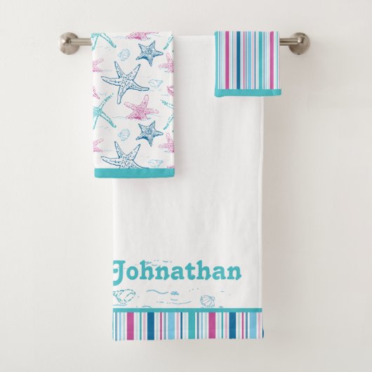おもしろいパーソナライズされたと明るい海の宝物 バスタオルセット (インサイチュ)