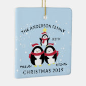 おもしろいパーソナライズされたの3ペンギンのクリスマス セラミックオーナメント (右)