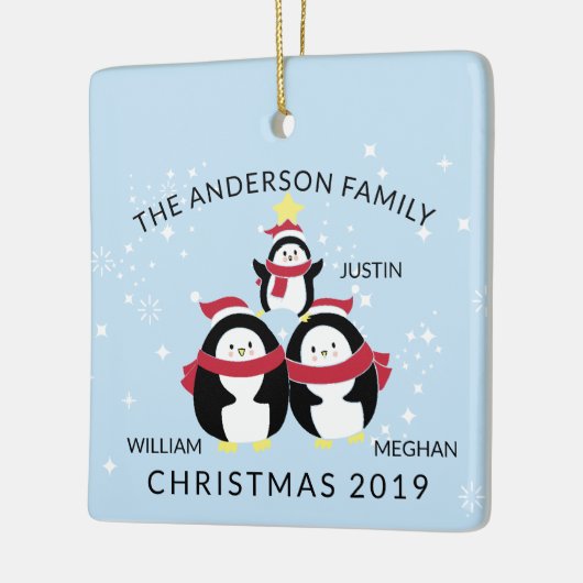 おもしろいパーソナライズされたの3ペンギンのクリスマス セラミックオーナメント (左)