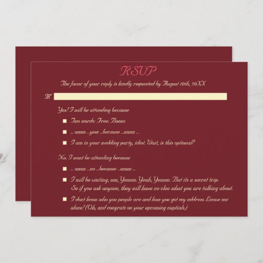 おもしろいパーソナライズされたエレガント式RSVP招待状 招待状 (正面/裏面)