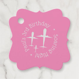 おもしろいパーソナライズされたエレガント飛行機、ピンク フェイバータグ