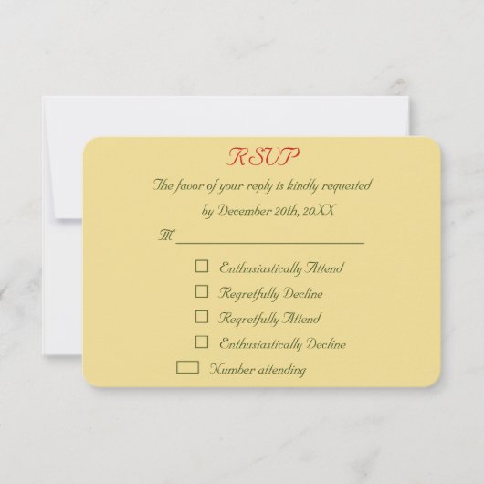 おもしろいパーソナライズされたクリスマス結婚式の出欠 出欠カード (正面)