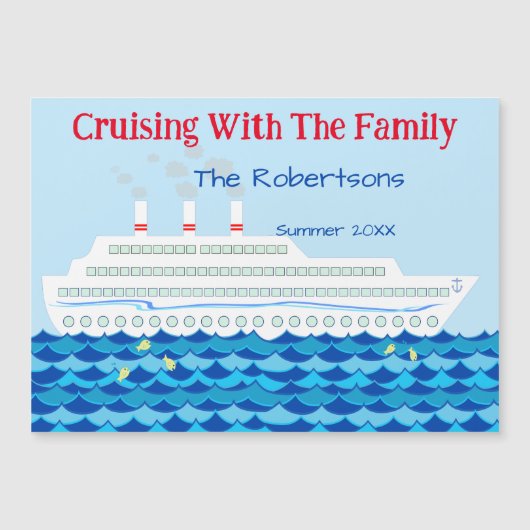 おもしろいパーソナライズされたクルーズ船テーマドアマーカー マグネット招待状 (正面)