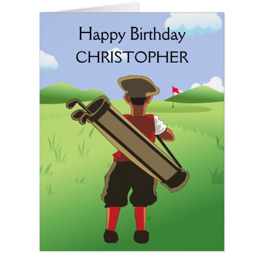 おもしろいパーソナライズされたゴルファーがゴルフ場に出る (正面)