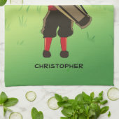 おもしろいパーソナライズされたゴルファーがゴルフ場に出る キッチンタオル (折り畳み)