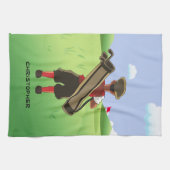 おもしろいパーソナライズされたゴルファーがゴルフ場に出る キッチンタオル (横)