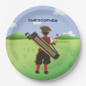 おもしろいパーソナライズされたゴルファーがゴルフ場に出る ペーパープレート (正面)