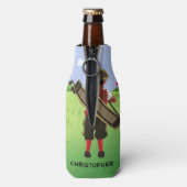 おもしろいパーソナライズされたゴルファーがゴルフ場に出る ボトルクーラー (ボトル裏面)
