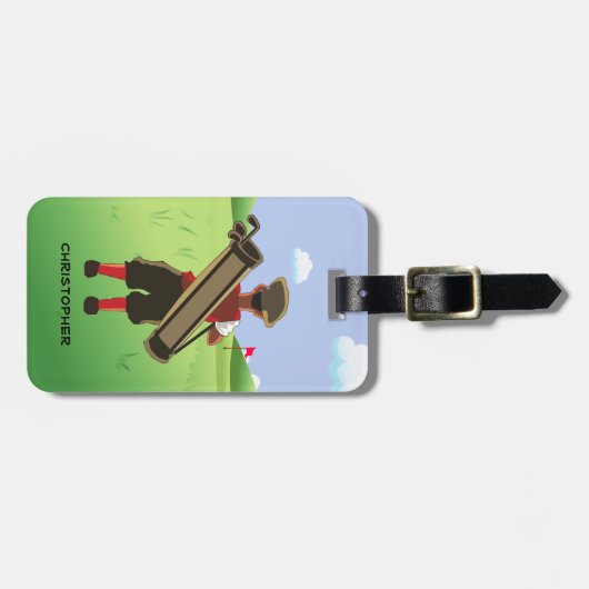 おもしろいパーソナライズされたゴルファーがゴルフ場に出る ラゲッジタグ (正面横)