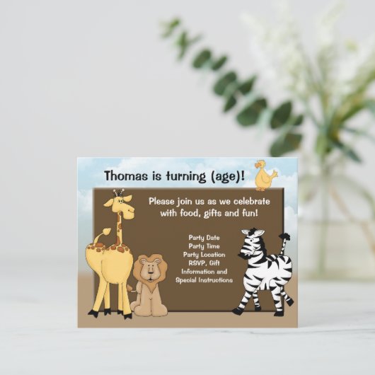 おもしろいパーソナライズされたジャングル誕生日パーティーの招待 招待状 (スタンド正面)