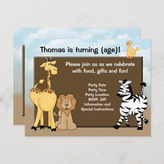 おもしろいパーソナライズされたジャングル誕生日パーティーの招待 招待状 (正面/裏面)