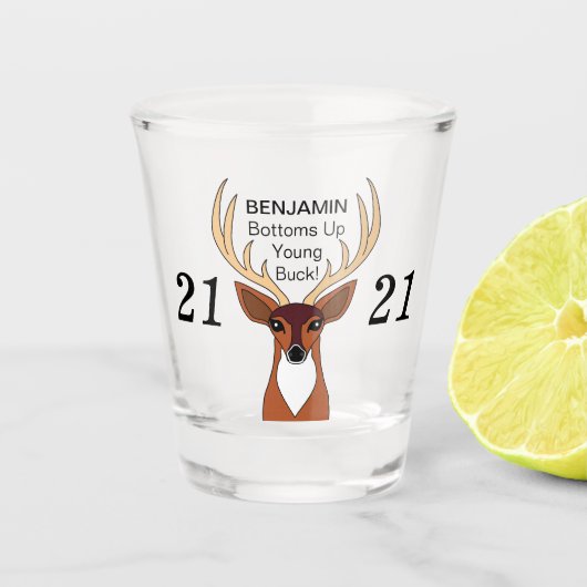 おもしろいパーソナライズされたディアバック21誕生日 ショットグラス (正面)