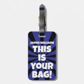 おもしろいパーソナライズされたバッグアテンションブルー旅行 ラゲッジタグ (裏面縦)