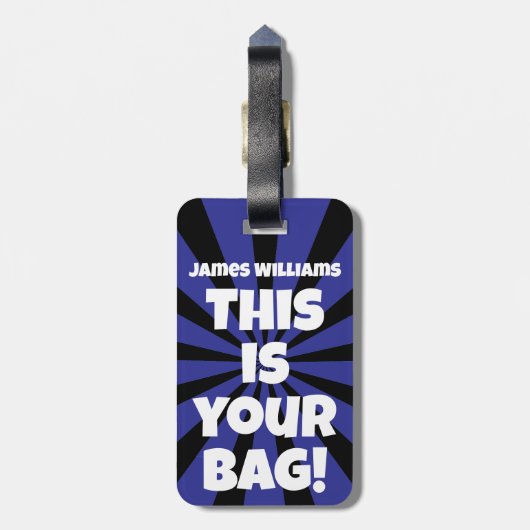 おもしろいパーソナライズされたバッグアテンションブルー旅行 ラゲッジタグ (裏面縦)
