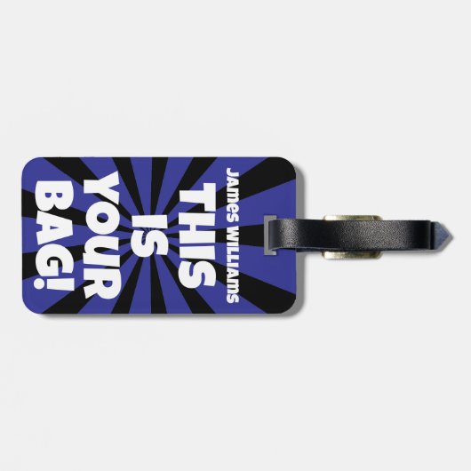 おもしろいパーソナライズされたバッグアテンションブルー旅行 ラゲッジタグ (裏面横)