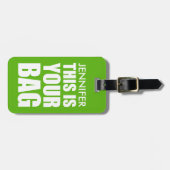 おもしろいパーソナライズされたバッグ注意旅行緑 ラゲッジタグ (正面横)