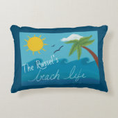 おもしろいパーソナライズされたビーチライフ(パームツリーと海) アクセントクッション (正面)