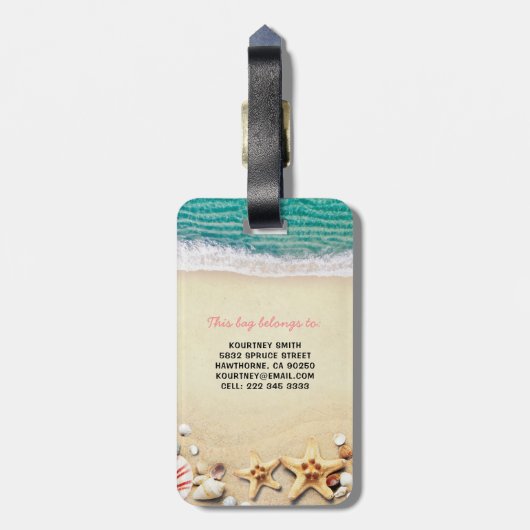 おもしろいパーソナライズされたビーチ夏バッグ注意 ラゲッジタグ (裏面縦)