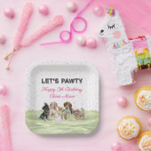おもしろいパーソナライズされたピンクパピードッグ誕生日 ペーパープレート (パーティー)