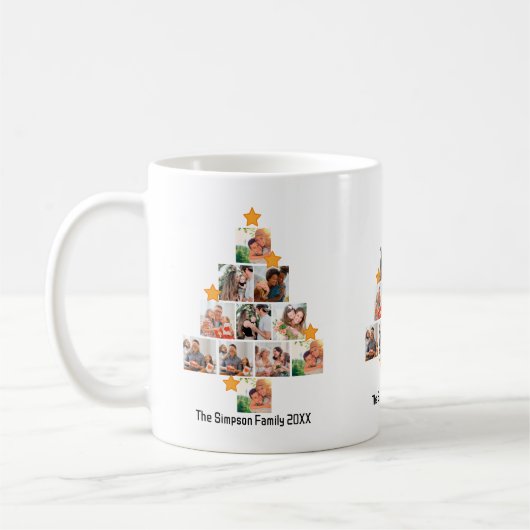 おもしろいパーソナライズされたファミリークリスマス11フォトコラージュ コーヒーマグカップ (左)
