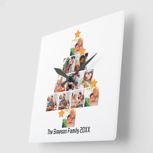 おもしろいパーソナライズされたファミリークリスマス11フォトコラージュ スクエア壁時計 (傾斜)