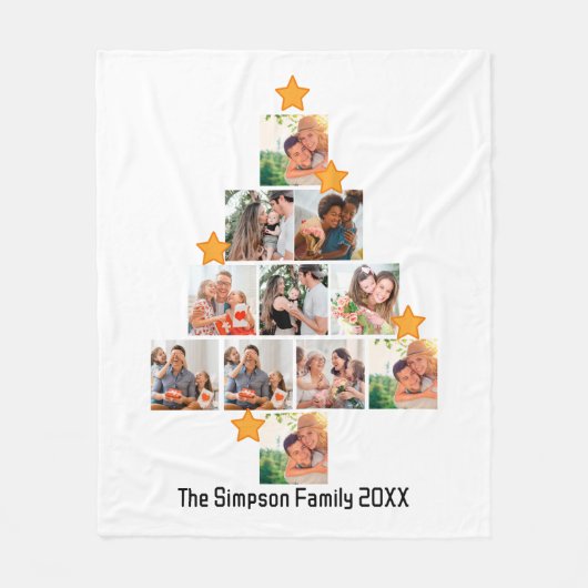 おもしろいパーソナライズされたファミリークリスマス11フォトコラージュ フリースブランケット (正面)